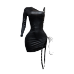 Midnight Lace-Up One Sleeve Asymmetrical Mini Dress