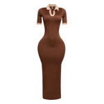 Collar neck short sleeve maxi dress