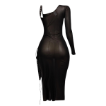 After Dark One Sleeve Lace-Up Mesh Midi Dress - Image 3