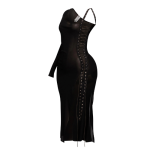 After Dark One Sleeve Lace-Up Mesh Midi Dress - Image 2