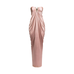 V shape trim detailed draping body strapless maxi dress