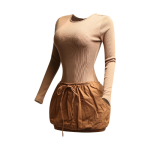 Ribbed long sleeve open back bubble skirt mini dress - Image 2